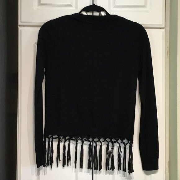 The Kooples Black Suede & Wool Top w/Front Fringe - Picture 2 of 4